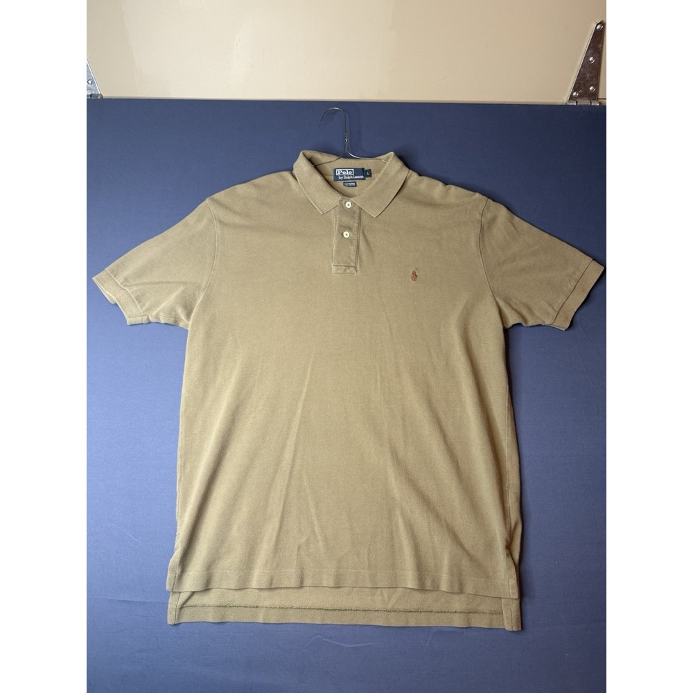 Vintage Polo Ralph Lauren Mens L Khaki Olive Cotton Polo Shirt Brown Pony